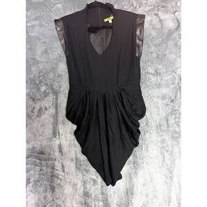 Alice + Olivia black silk & Leather dress size M